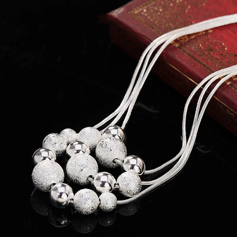 URBABY 925 Sterling Silver 18-inch Frosted Beads Pendant Earrings Necklace for Woman Fashion Jewelry Set Wedding Gift Vera Lux