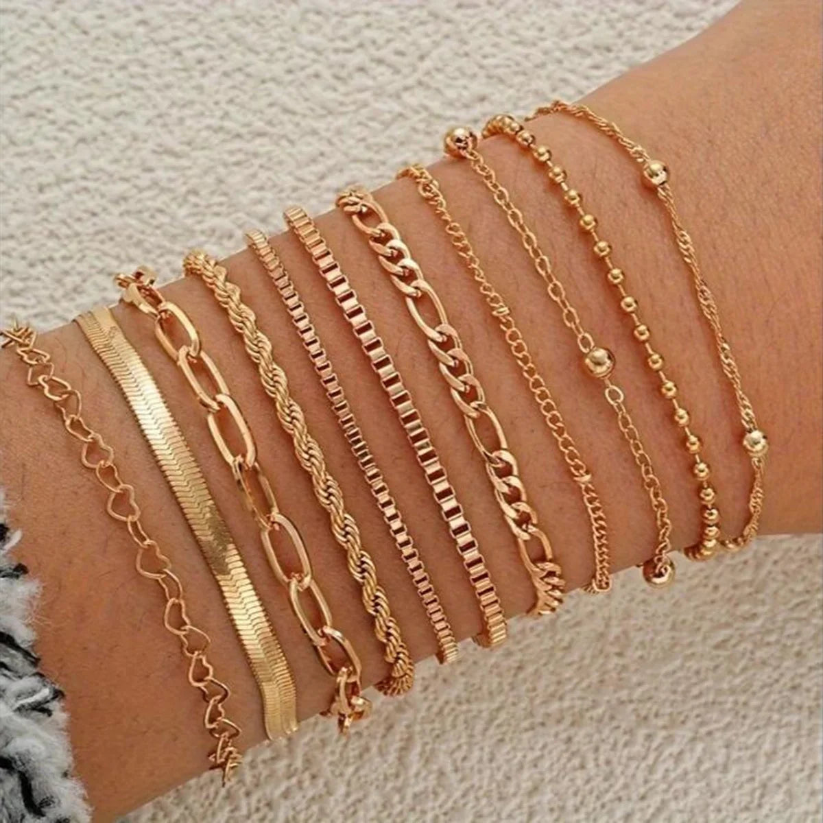 13Pcs/Set Stainless Steel Bracelet for Women, Silver Gold Color Multi Style Combination Chain, Waterproof Exquisite Jewelry Gift Vera Lux