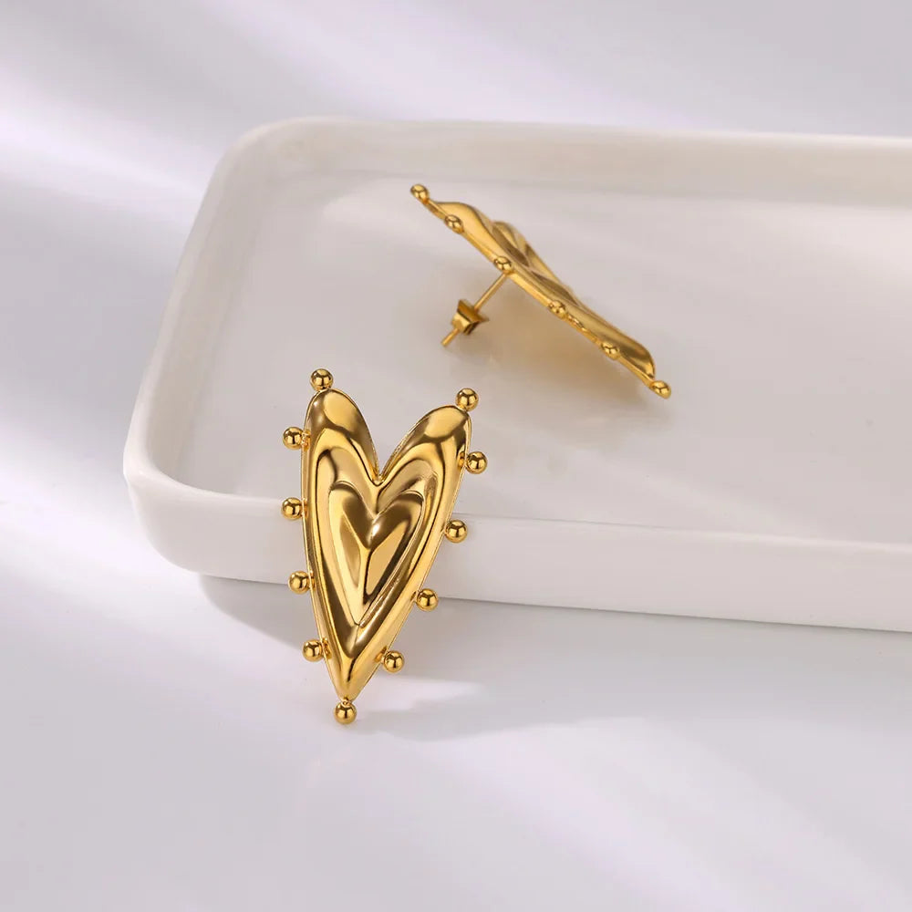 Gothic Heart Earring For Women Stainless Steel Golden Love Earring Wedding Couple Piercing Jewelry Valentine Day Gift сер Vera Lux