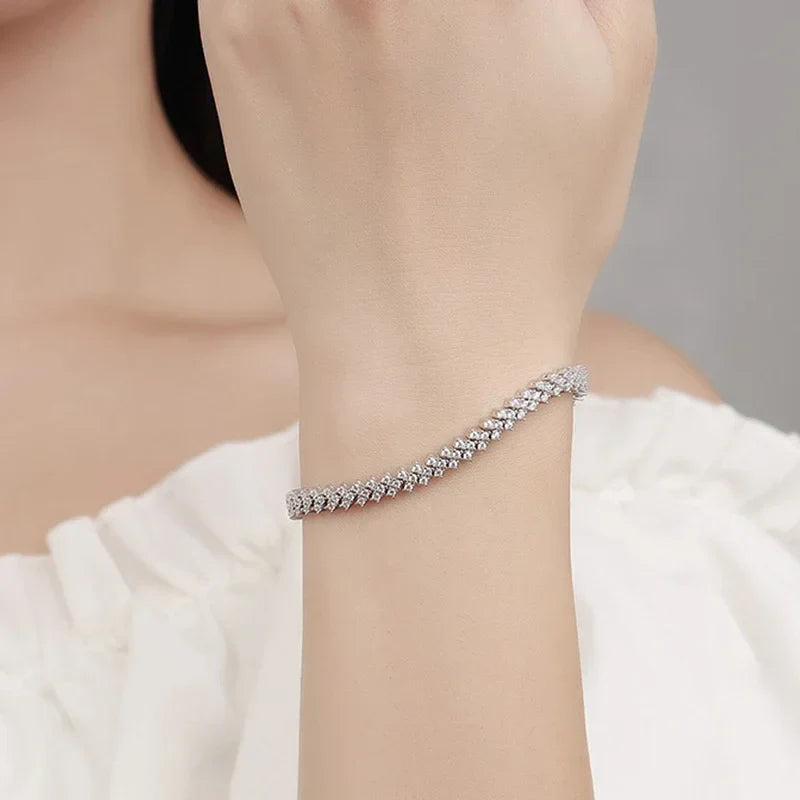 NeeTim Moissanite Tennis Bracelet 925 Sterling Silver Lab Diamond Bracelets with White Gold Plated  Fine Jewelry For Women Vera Lux