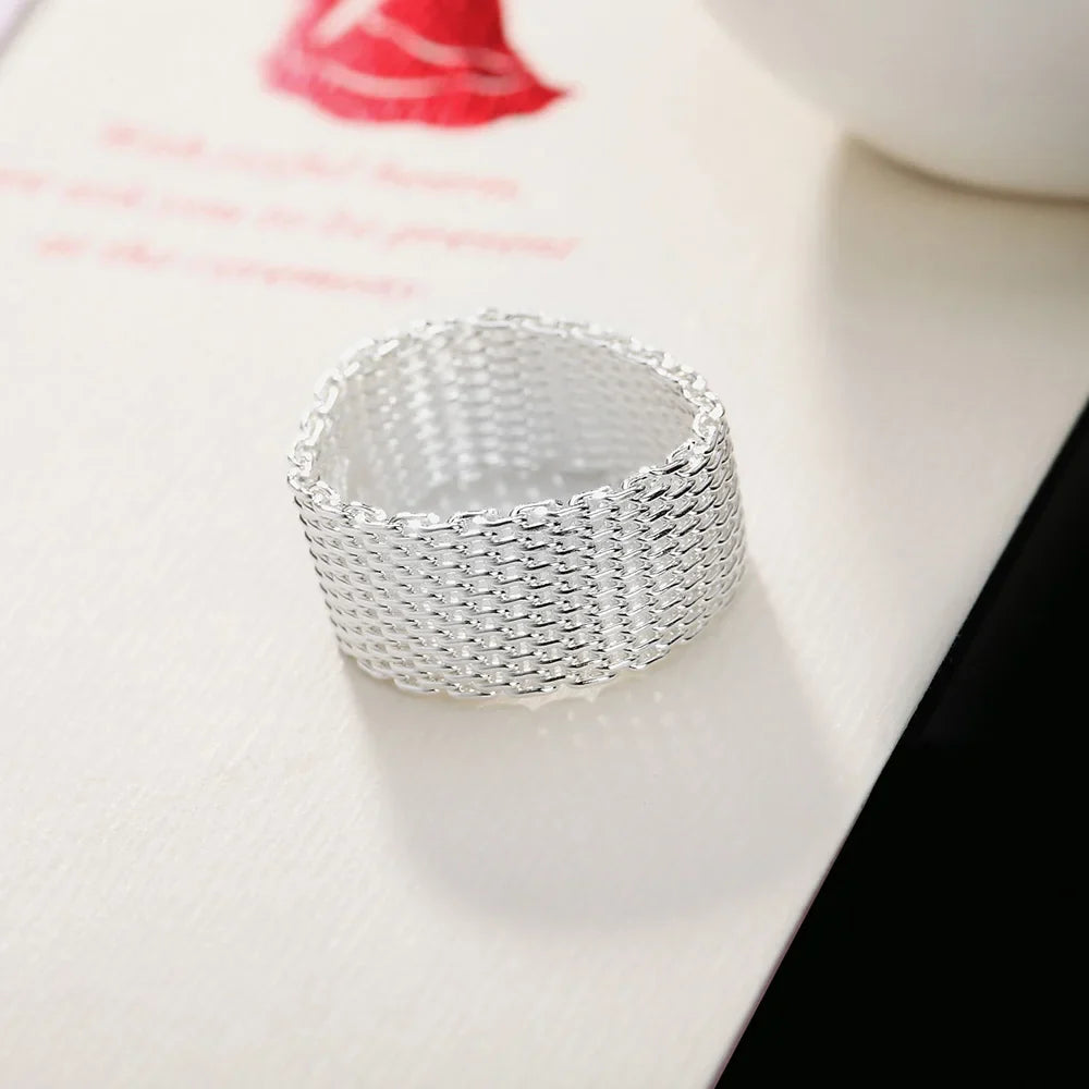 Hot classic 925 Sterling Silver charms Simple Net Rings lady fine Jewelry for Women men Size 6 7 8 9 10 Fashion  Wedding gifts Vera Lux