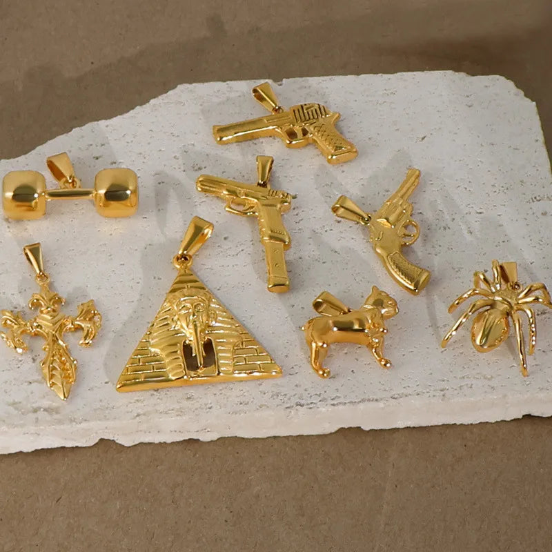 18k Gold Plated 316l Stainless Steel Vintage Pyramid Pharaoh Pistol Barbell Pendant Charm - Unisex Trendy Jewelry Vera Lux