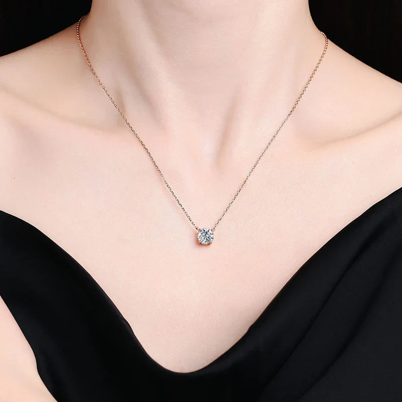NeeTim 1ct 2ct 3ct 5ct D VVS1 Moissanite Necklace for Women Sterling Silver 925 with Yellow Rose Gold Plated Lab Diamond Pendant Vera Lux