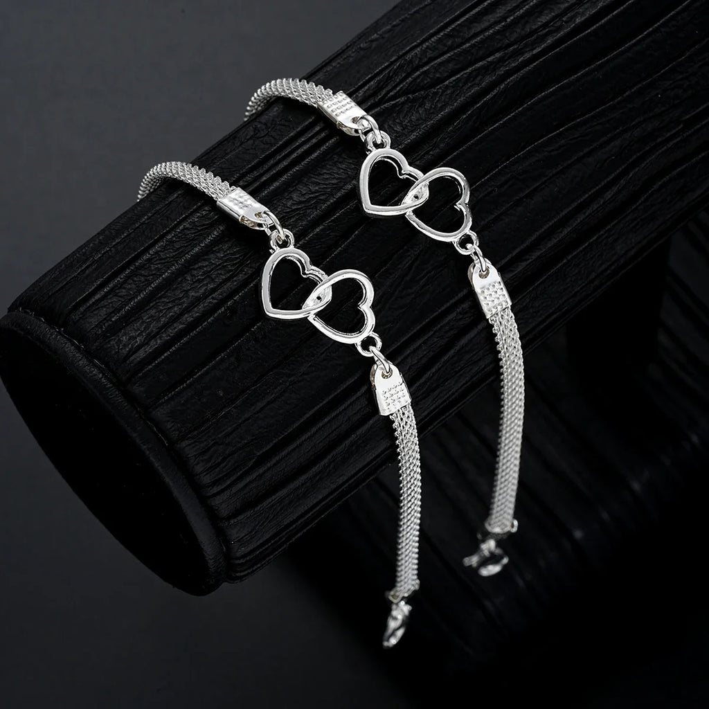 2 Pcs Set Love Heart Couple Bracelets for Women Men Silver Color Double Layer Matching Chain Bracelet Lover Jewelry Gift Vera Lux