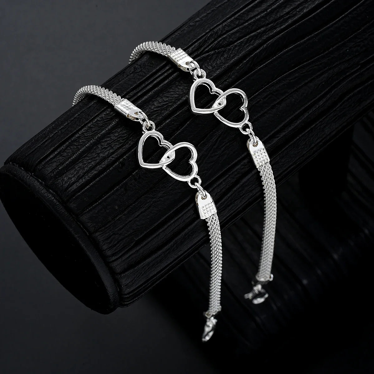 2 Pcs Set Love Heart Couple Bracelets for Women Men Silver Color Double Layer Matching Chain Bracelet Lover Jewelry Gift Vera Lux