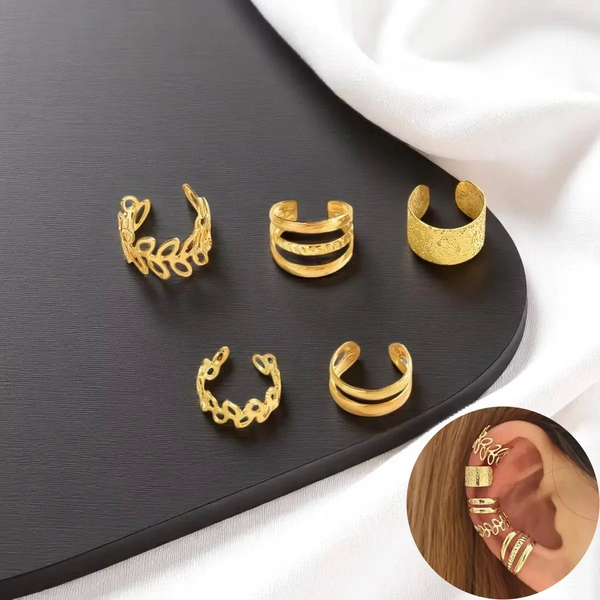 5pcs/set Trendy Elegant Design Ear Cuff Classic Elegant Style Women's No Piercing Clip Earrings Leaf Shaped Circle Stacked Shape Vera Lux