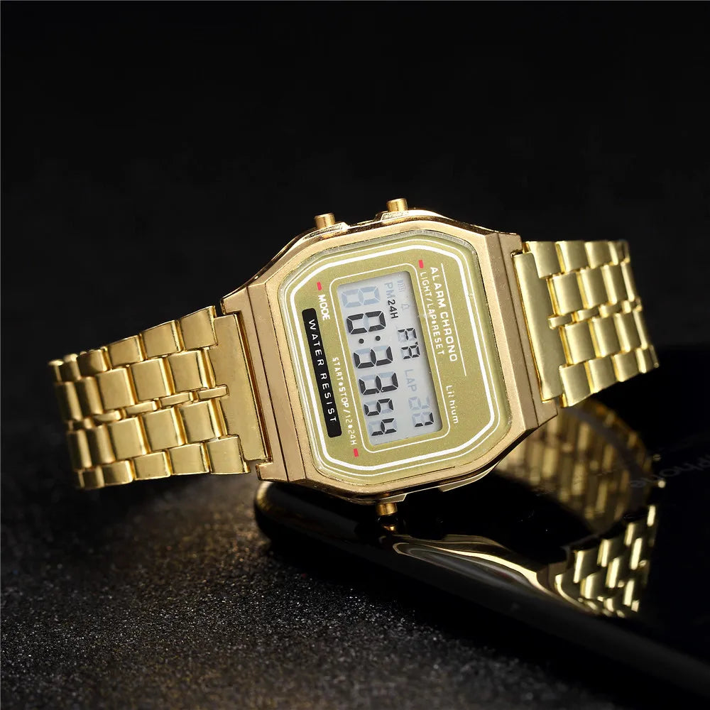 Elegant Digital Watch For Women Gold Silver Stainless Steel Business Ladies Electronic Wrist Watches Man Clock Zegarek Damski Vera Lux