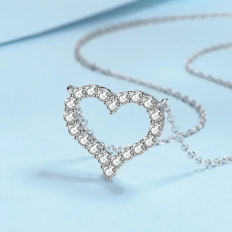 NeeTim D Color Moissanite Necklace Heart Pendant 925 Sterling Silver White Gold Plated Chain Fine Neck Chain for Women Wholesale Vera Lux