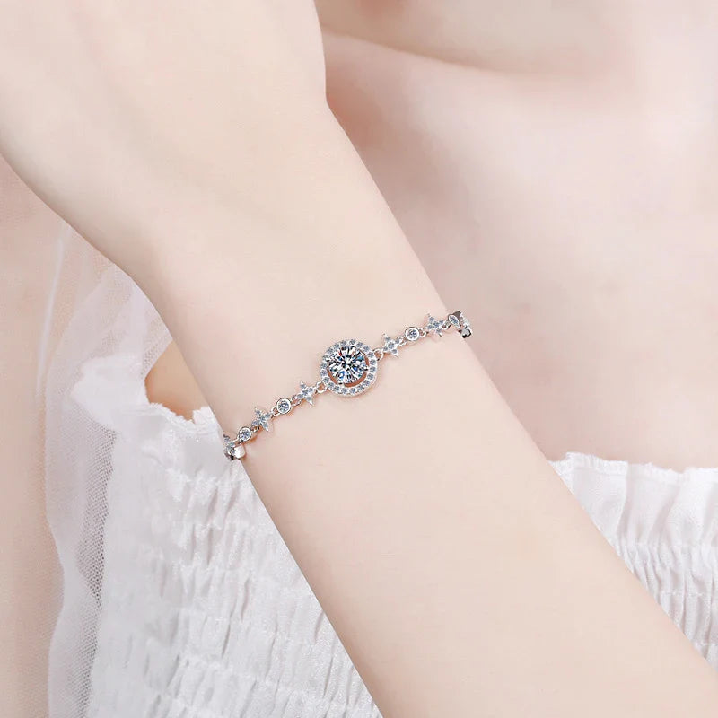 NeeTim 1ct 6.5mm Moissanite Bracelet for Women 925 Silver Sterling with 18k Gold Plated Luxury Wedding Party Bracelets Wholesale Vera Lux