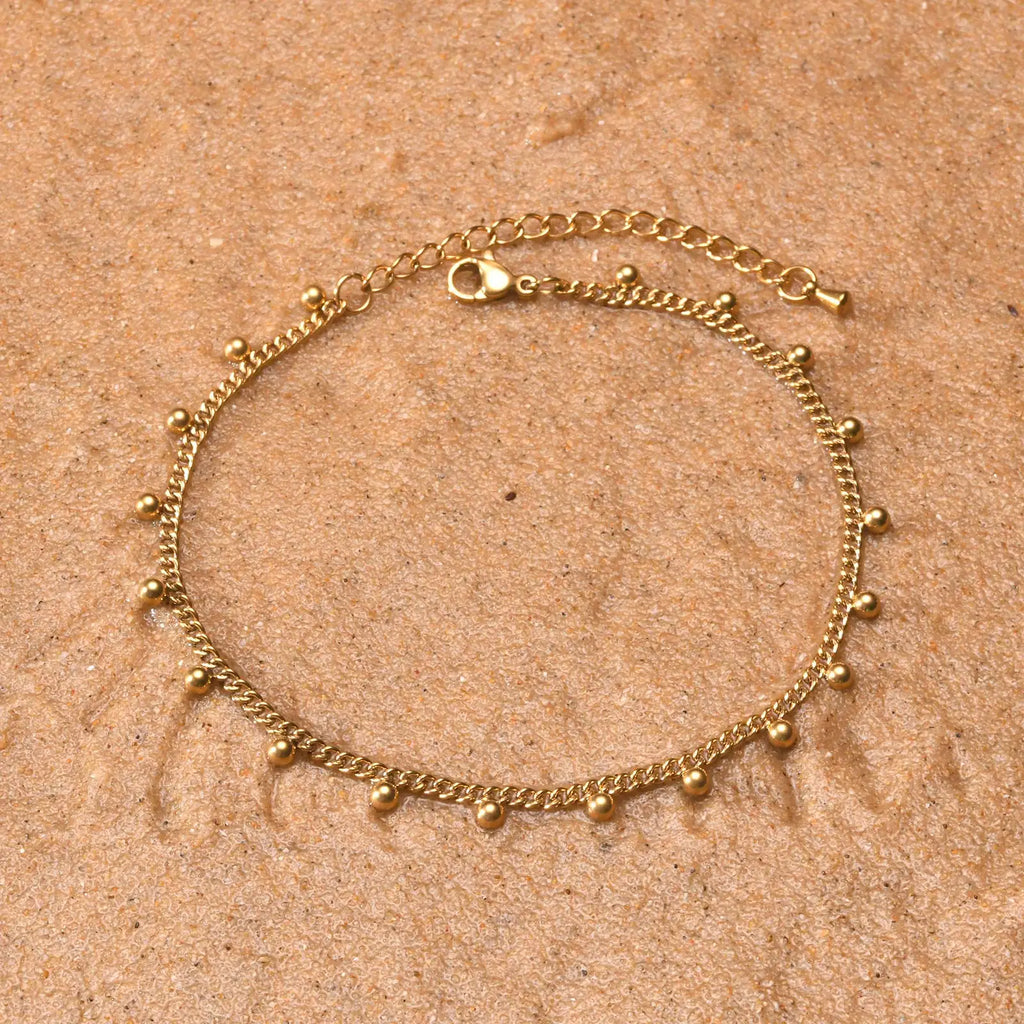 Anklet Bracelet on Legs Stainless Steel ,waterproof Adjustable Beach Beaded Ball Cuban Link Summer Boho Foot Jewelry for Women Vera Lux