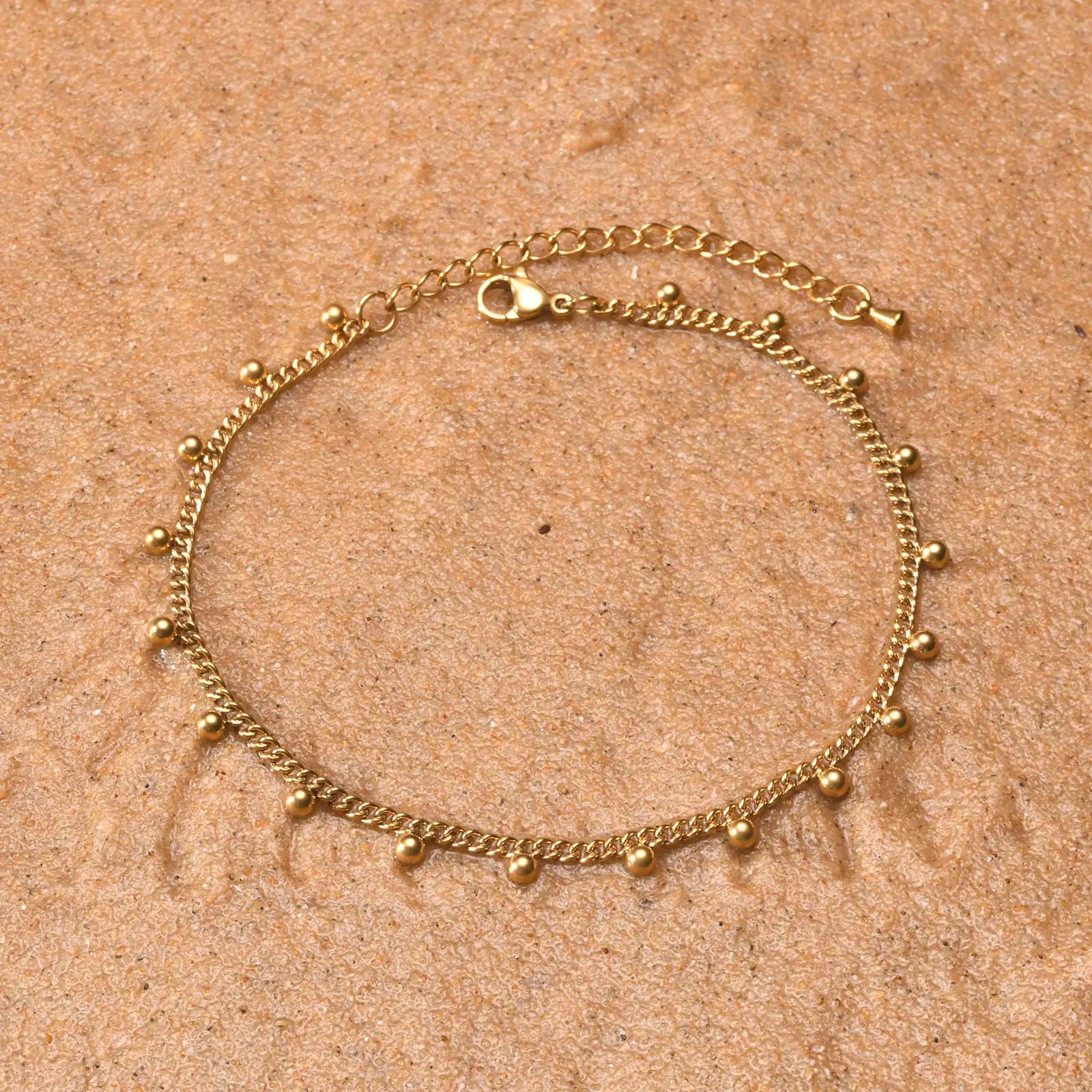 Anklet Bracelet on Legs Stainless Steel ,waterproof Adjustable Beach Beaded Ball Cuban Link Summer Boho Foot Jewelry for Women Vera Lux