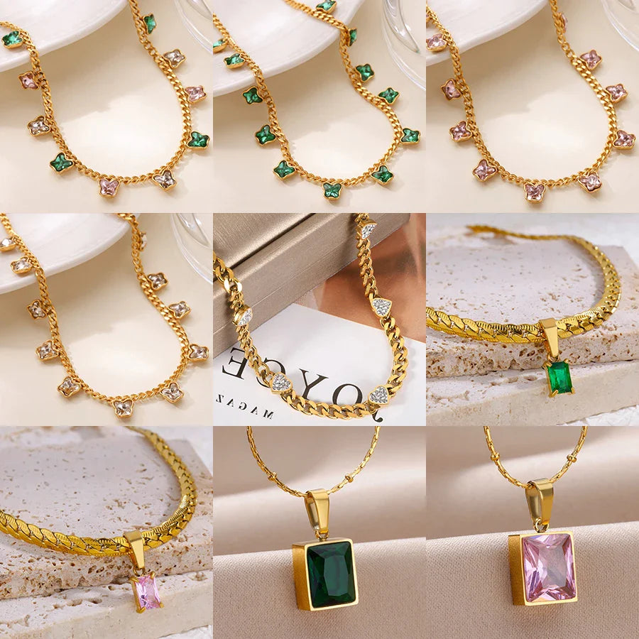 Luxury Zircon Butterfly Pendant Necklaces For Women Stainless Steel Gold Color Chain Collar Necklace 2025 New Wedding Jewelry Vera Lux