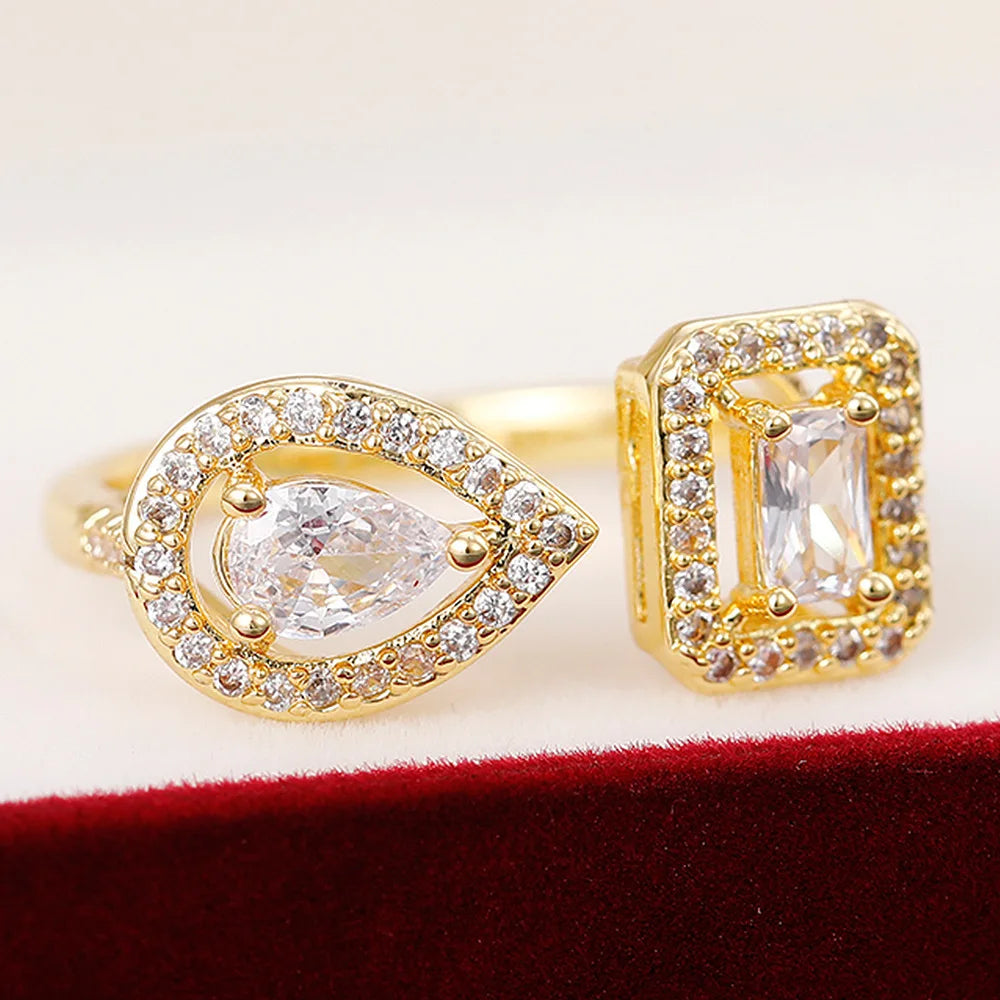 925 Sterling Silver Sparkling Zircon Water Drop Square Geometry Adjustable Rings for Women Gift Party High Quality Fine Jewelry Vera Lux