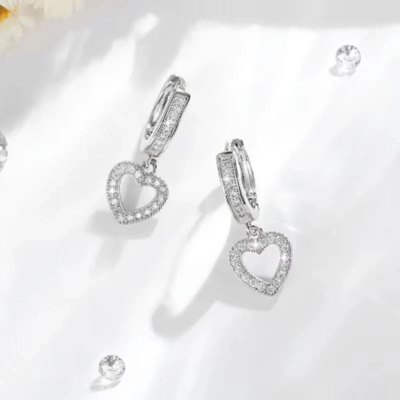Europe and The United States Fashion Trend Love Drop Earrings Ladies Luxury Shining Inlaid Zirconia Wedding Jewelry Vera Lux