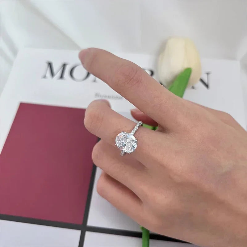 NeeTim 3ct Oval Cut Moissanite Lab Diamond Rings for Women 925 Sterling Silver Proposal Ring Wedding Engagement Band Jewelry Vera Lux