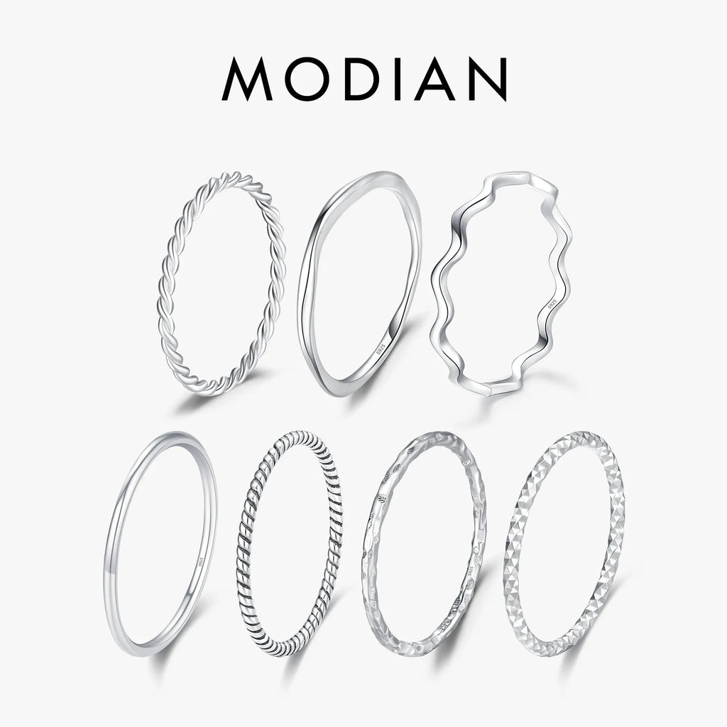 MODIAN 925 Sterling Silver Simple Fashion Stackable Ring Classic Wave Geometric Exquisite Finger Rings For Women Party Jewelry Vera Lux