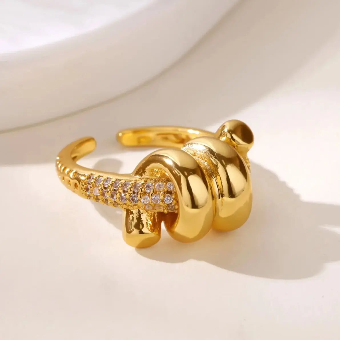 Zircon Star Knot Rings For Women Gold Color Stainless Steel Geometric Adjustable Finger Rings Wedding Couple Jewelry Gifts Vera Lux