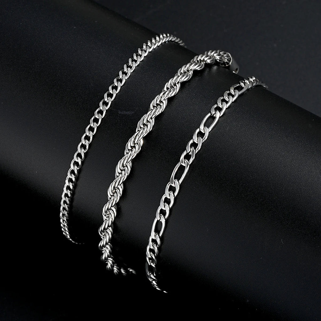 3pcs/set Stainless Steel Punk Cuban Chain Bracelet for Men Minimalist Silver Color Hip Hop Bracelet Party Fashion Jewelry Gifts Vera Lux