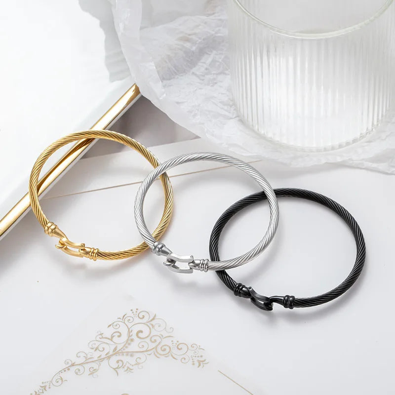 1PCS Stainless Steel Wire Bracelet Horseshoe Shaped Magnetic Buckle Trendy Minimalist Punk Gold Silver Black Men's Bracelet Vera Lux
