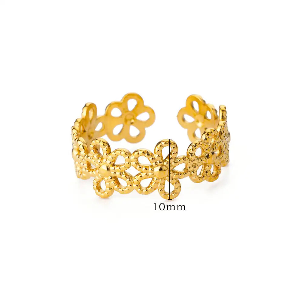 Hollow Flower Rings For Women Gold Color Stainless Steel Adjustable Multi-layer Flower Ring Wedding Aesthetic  Jewelry Gift Vera Lux