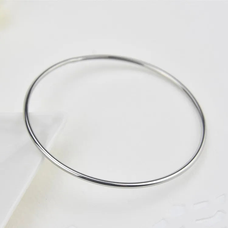 55mm/60mm/65mm Stainless Steel 2mm Thin Plain Polished Slip On Bangle Bracelet for Women Girl Vera Lux