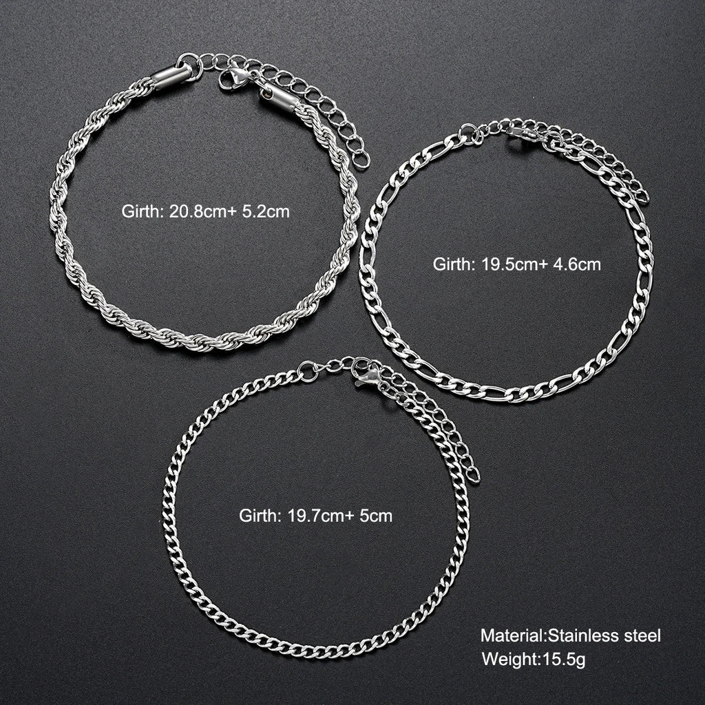 3pcs/set Stainless Steel Punk Cuban Chain Bracelet for Men Minimalist Silver Color Hip Hop Bracelet Party Fashion Jewelry Gifts Vera Lux
