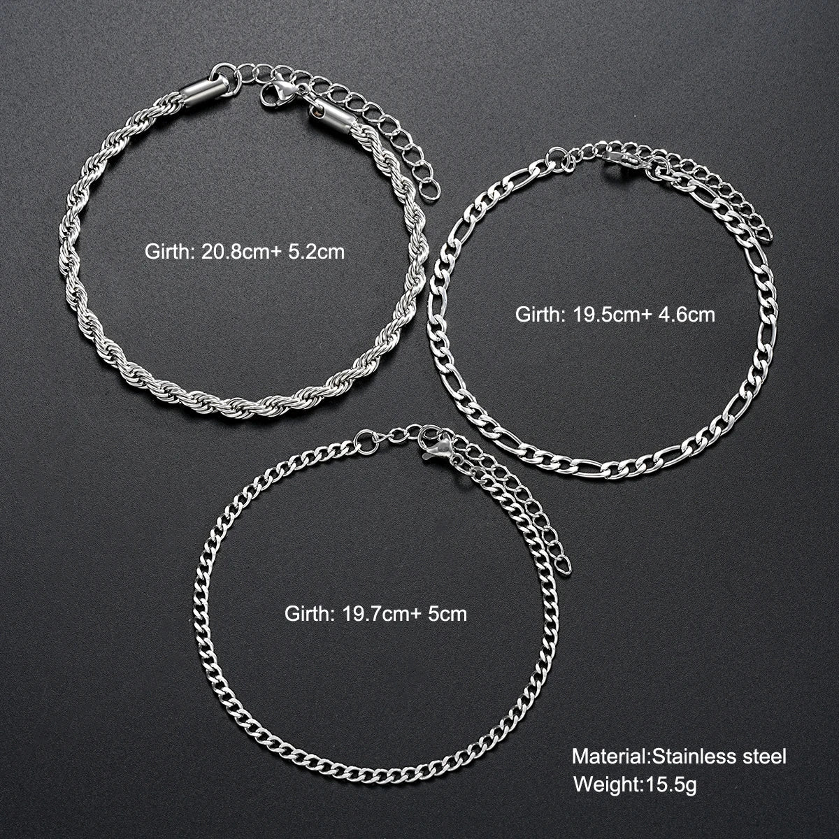 3pcs/set Stainless Steel Punk Cuban Chain Bracelet for Men Minimalist Silver Color Hip Hop Bracelet Party Fashion Jewelry Gifts Vera Lux