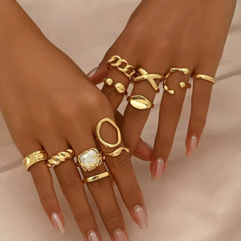 12pcs/set Vintage Bohemian Fashion Women's Ring Set, Perfect for Beach Vacations and Leisure, Suitable for All Seasons Vera Lux