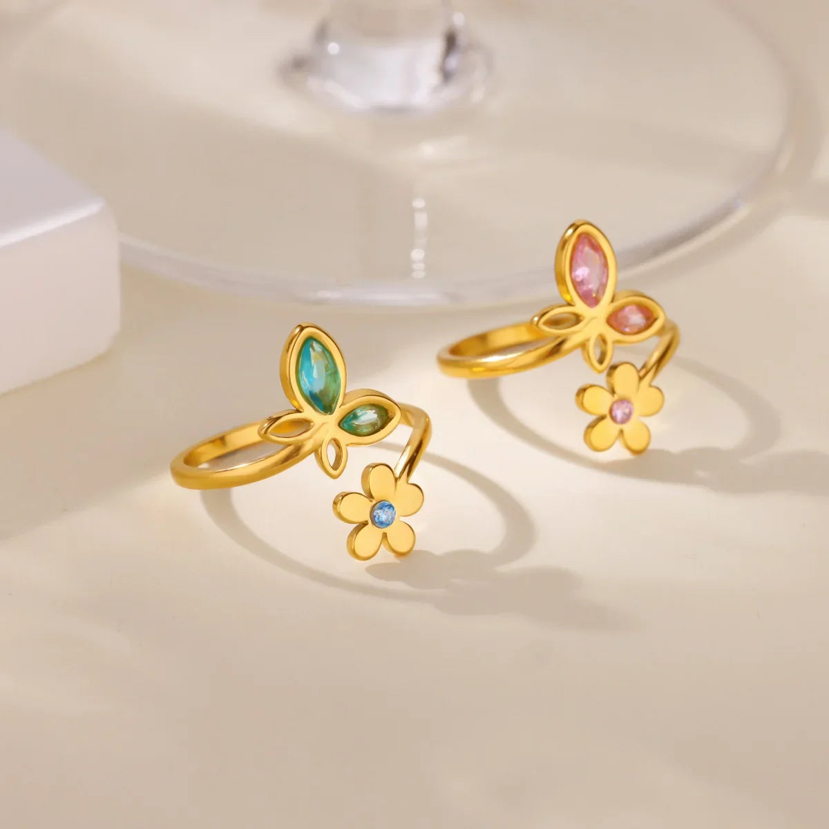 Luxury Zircon Butterfly Flower Rings for Women Stainless Steel Gold Color Cheap Ring Fashion Wedding Couple y2k Jewelry anillos Vera Lux