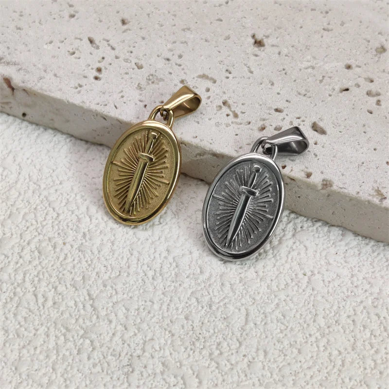 Fashion Punk 18K Gold PVD Plated Jewelry Sword Pendant Necklace Charms Necklace For Men Women Trendy Link Chain Jewelry Vera Lux