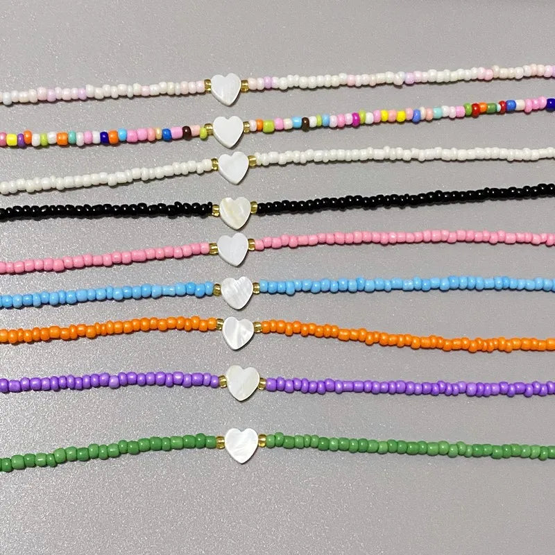 New Nature Shell Love Heart Choker Necklace for Girl Spring Summer Fashion Small Colorful Glass Beads Necklace Gift for Friend Vera Lux