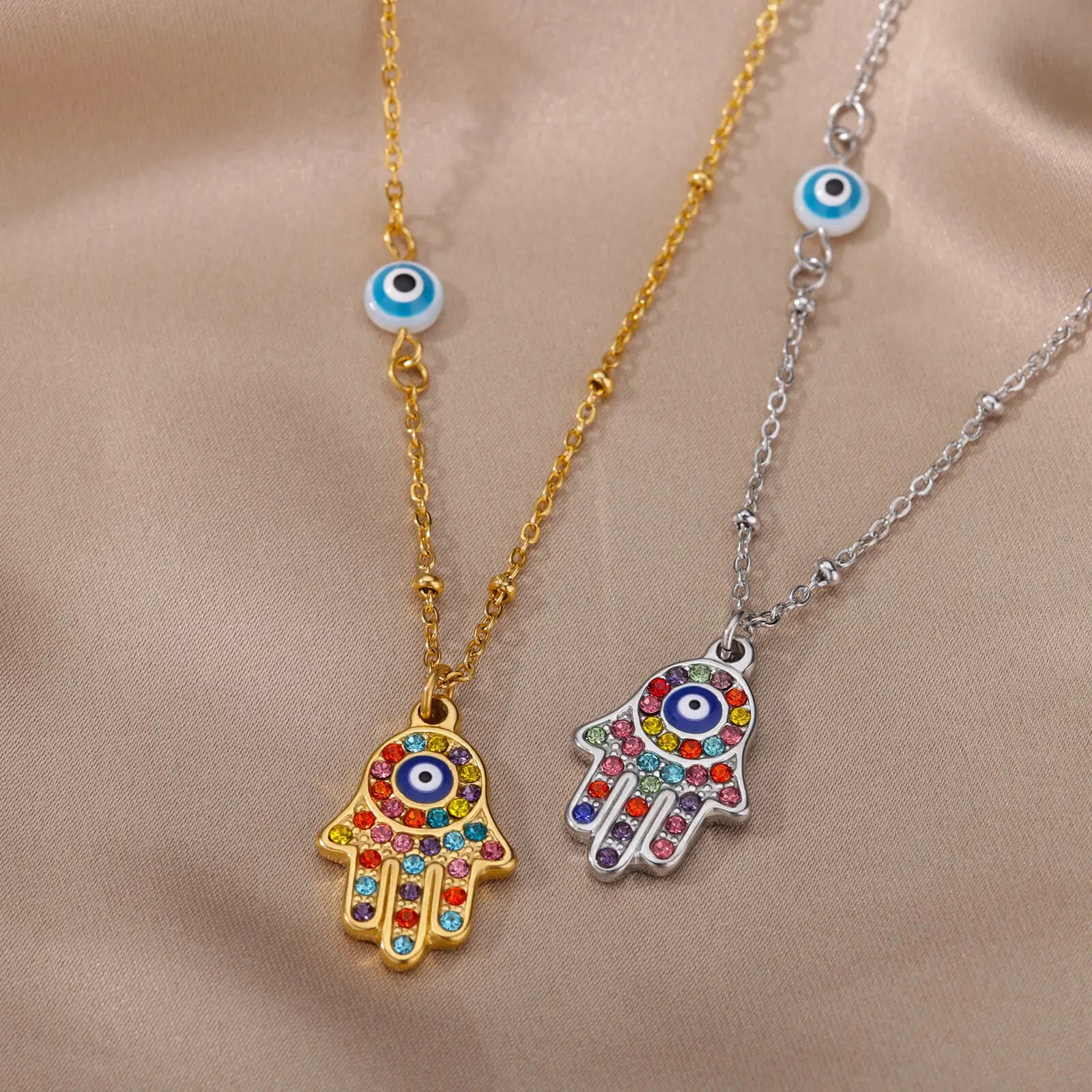 Zircon Evil Eye Pendant Necklace For Women Stainless Steel Turkish Eye Fatima Hand Chain Choker Collar Goth Jewelry onlyfans Vera Lux
