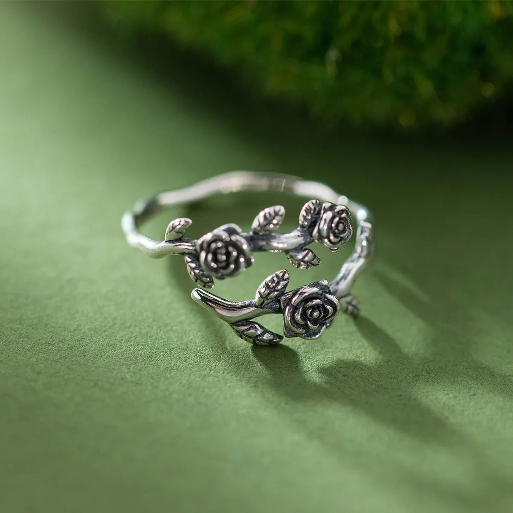 925 Sterling Silver Roses Branch Adjustable Rings For Women Engagement Wedding Female Luxury Jewelry Accessories Jewellery Vera Lux