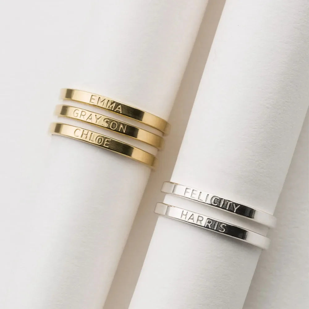 COOLTIME Personalized Custom Ring For Women Men Stainless Steel Gold Color Engrave Name Rings For Lover Jewelry Family Gifts Vera Lux