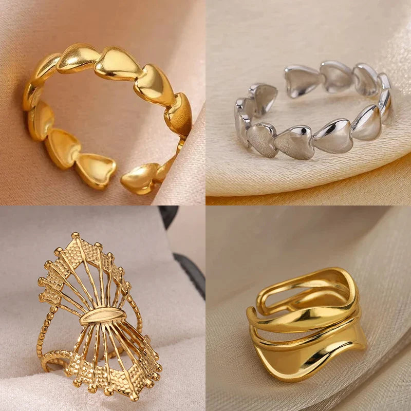 Stainless Steel Heart Rings For Women Opening Adjustable Gold Color Heart Ring Wedding Couple Christmas Jewelry Party Gifts Vera Lux