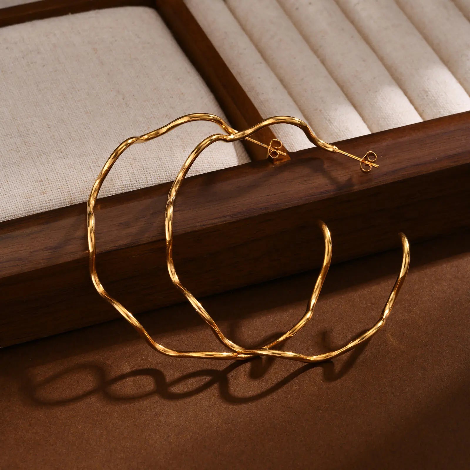 Open Hoop Earrings Women, Minimalist 18K Gold Plated Large Earrings Wave Shape Big Hoops,Stainless Steel Jewelry Vera Lux