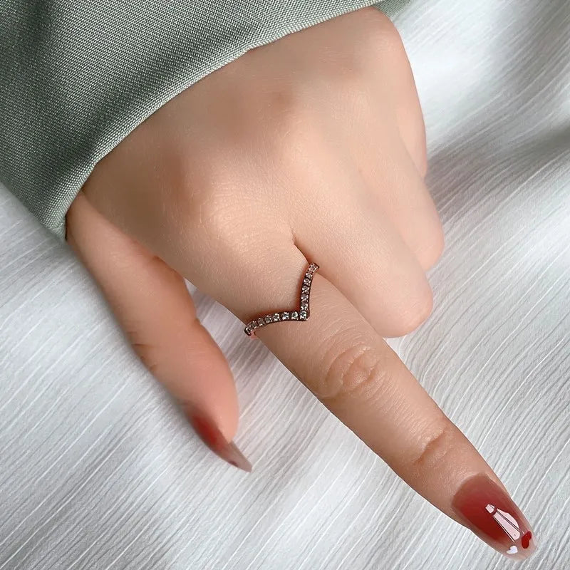 2mm Thin V Shape Pave CZ Stackable Ring Stainless Steel Wedding Band for Women Girl Size 5-10 Vera Lux