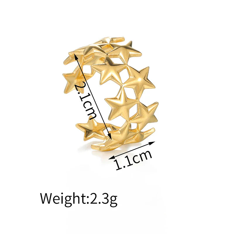 2026 New Stainless Steel Double Layer Star Waterproof Rings for Women Gold Color Opened Star Rings Cute Wedding Jewelry Gifts Vera Lux
