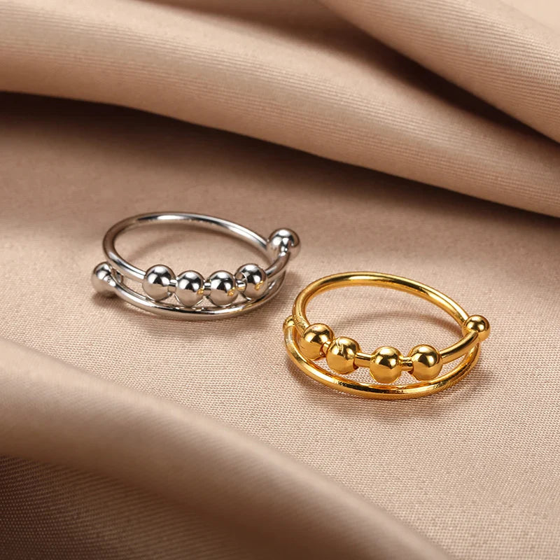 Vintage Beads Rings Finger for Women Rotate Freely Anti Stress Anxiety Single Ring Coil Spiral Beads Rotate Jewlery Gift Femme Vera Lux