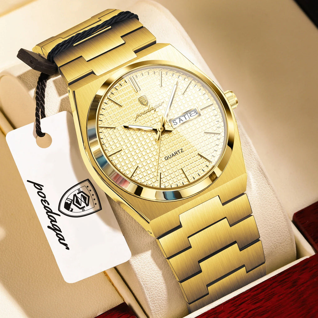 POEDAGAR Top Business Man Watch Luminous Waterproof Stainless Steel Men Wristwatch Date Week Quartz Fashion Casual Men's Watches Vera Lux