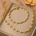 Stainless Steel Jewelry Set Necklaces Bracelet with Cute Pig Nose Hollow Carving High-end textured jewelry set For Women Jewelry Vera Lux