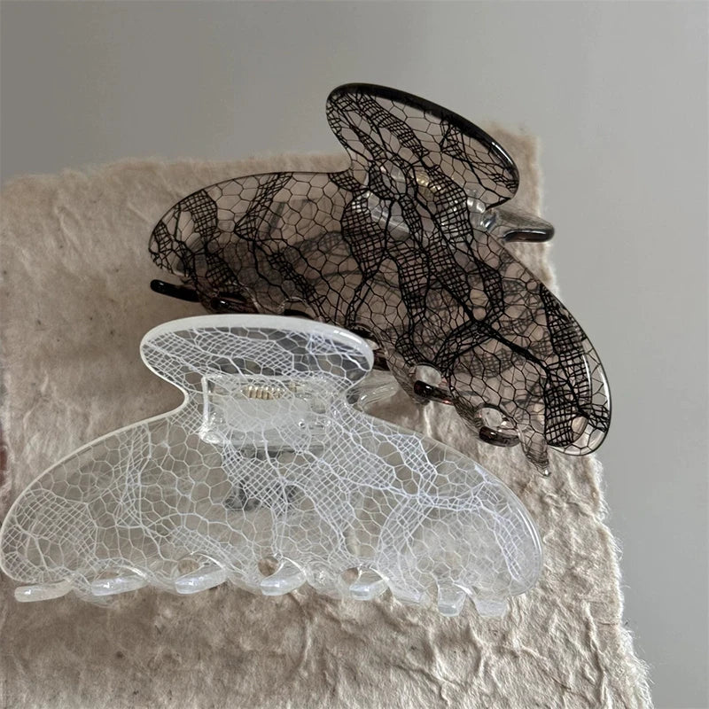 8.5Cm New Korean Woman Senior Lace Pattern Hair Claw Barrettes Girl Fashion Hair Clips Hair Headwear Hair Accessories Hairpins Vera Lux