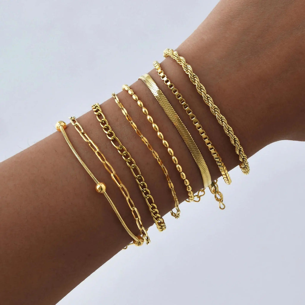 Non Tarnish Stainless Steel Bracelet Gold Plated Stackable for Women, Thin Herringbone Chain Bracelet Waterproof Jewelry Gift Vera Lux