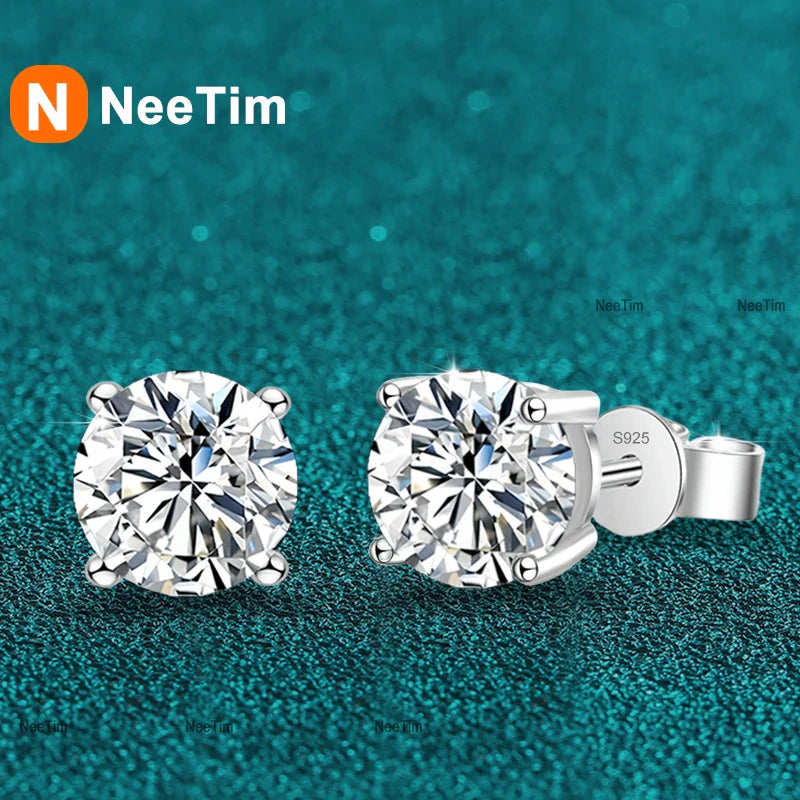 NeeTim 0.1ct-5ct D Moissanite Stud Earrings Lab Diamond 925 Sterling Silver with White Gold Plated Wedding Jewelry for Women Man Vera Lux