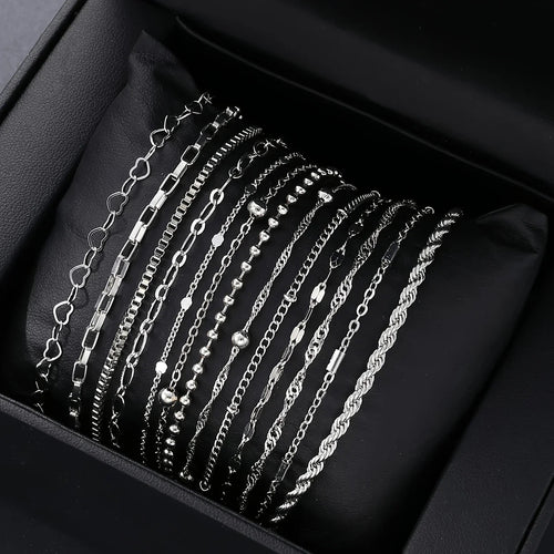13Pcs/Set Stainless Steel Bracelet for Women, Silver Gold Color Multi Style Combination Chain, Waterproof Exquisite Jewelry Gift Vera Lux