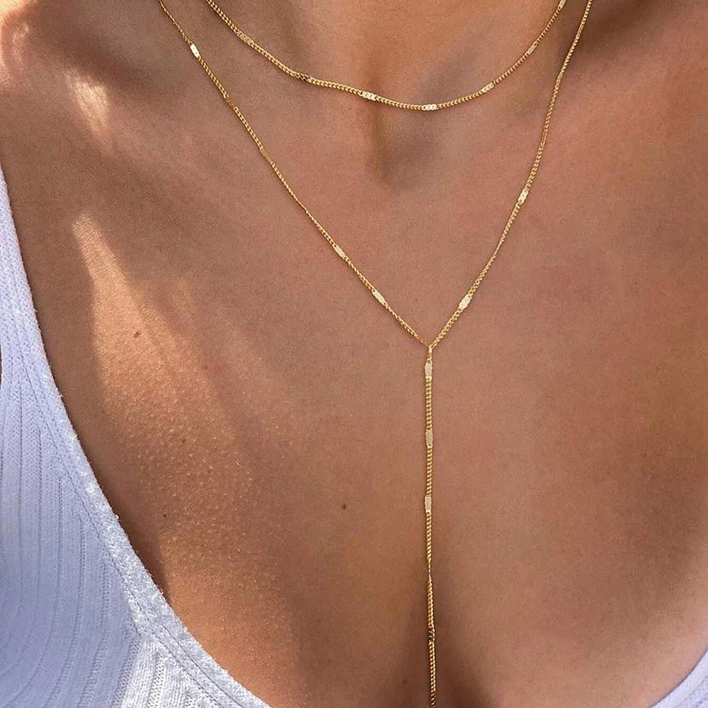 DOTIFI Stainless Steel Fashion Commuter Y-Shaped Fringe Necklace Minimalist Double-Layer Collarbone Chain Jewellery For Women Vera Lux