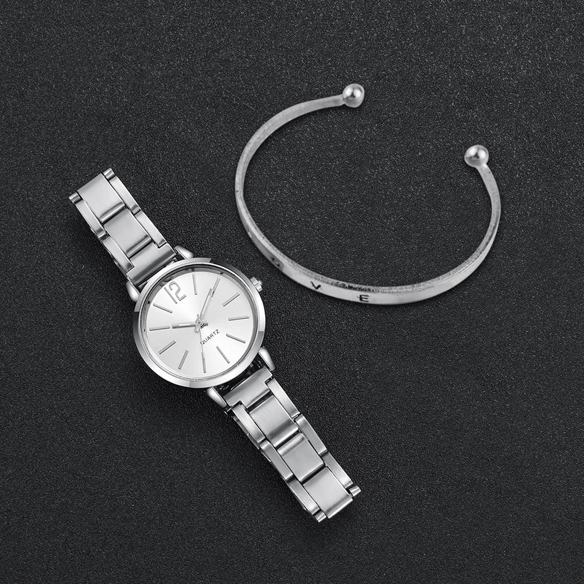 2PCS Fashion Womens Watches Opening Cuff Bracelet Set Gold Simple Round Ladies Quartz Wristwatch Reloj Mujer Vera Lux