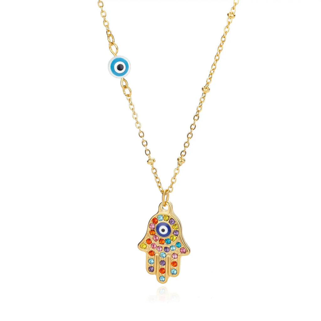 Turkish Hamsa Evil Eye Necklaces For Women Stainless Steel Gold Color Charm Choker Neckalce Christmas Jewelry Accessories Gift Vera Lux
