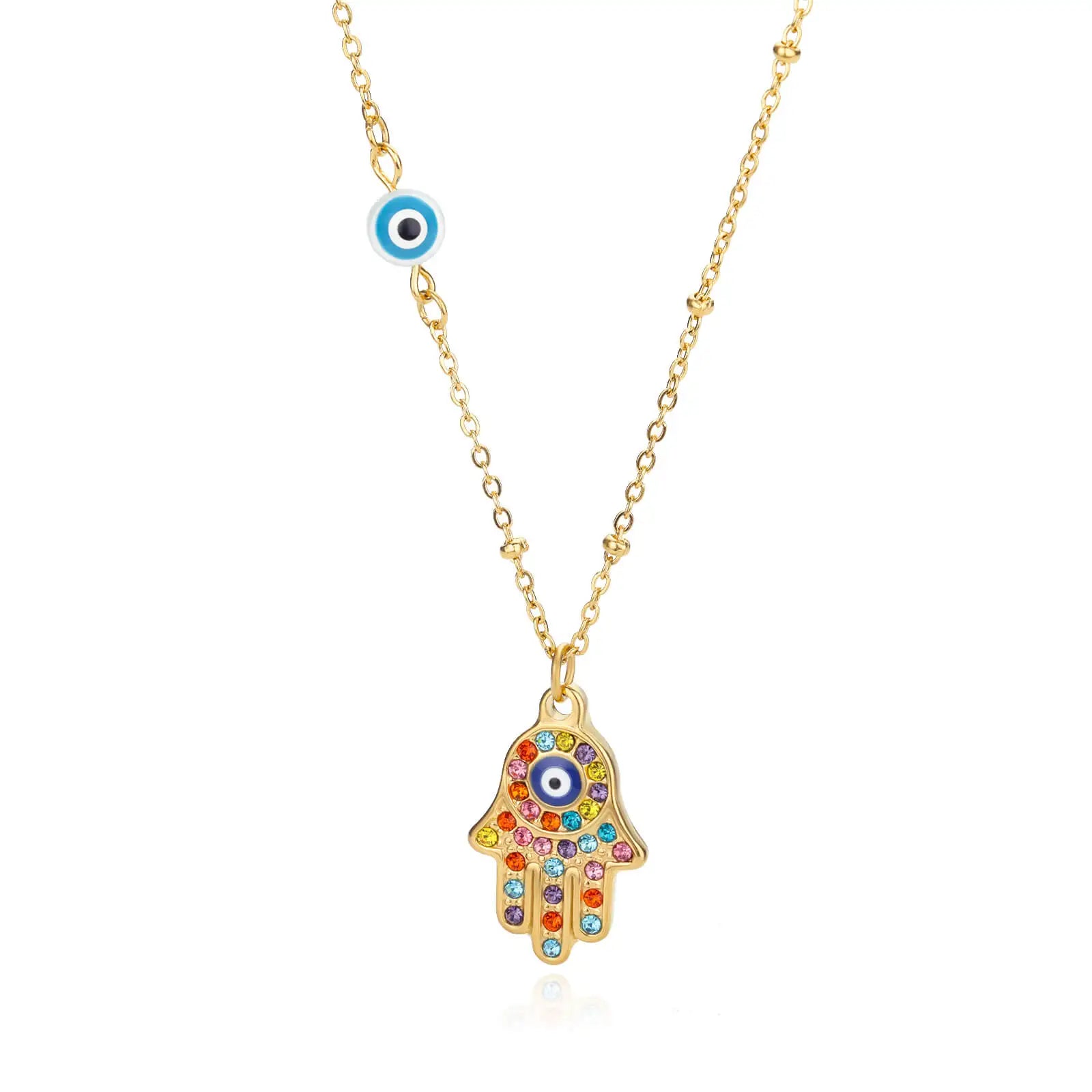 Turkish Hamsa Evil Eye Necklaces For Women Stainless Steel Gold Color Charm Choker Neckalce Christmas Jewelry Accessories Gift Vera Lux
