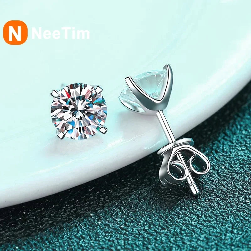 NeeTim Real 2 Carat D Color Moissanite Stud Earrings For Women 100% 925 Sterling Silver Sparkling Diamond Wedding Jewelry Gift Vera Lux